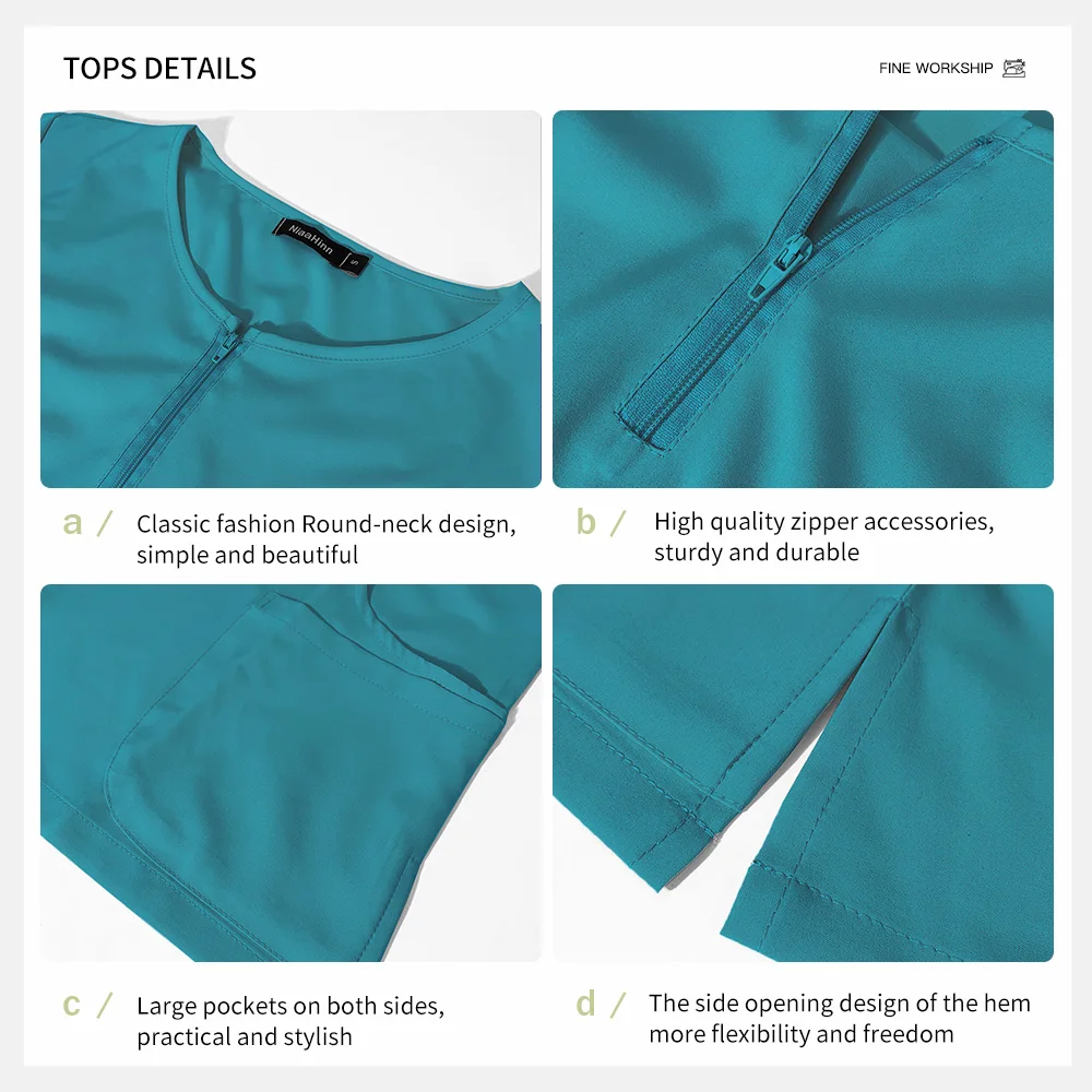 7 ألوان سستة الرقبة التمريض موحدة قصيرة الأكمام طبيب العمل بلايز السراويل بالجملة تنفس الزي الطبي الدعك دعوى النساء