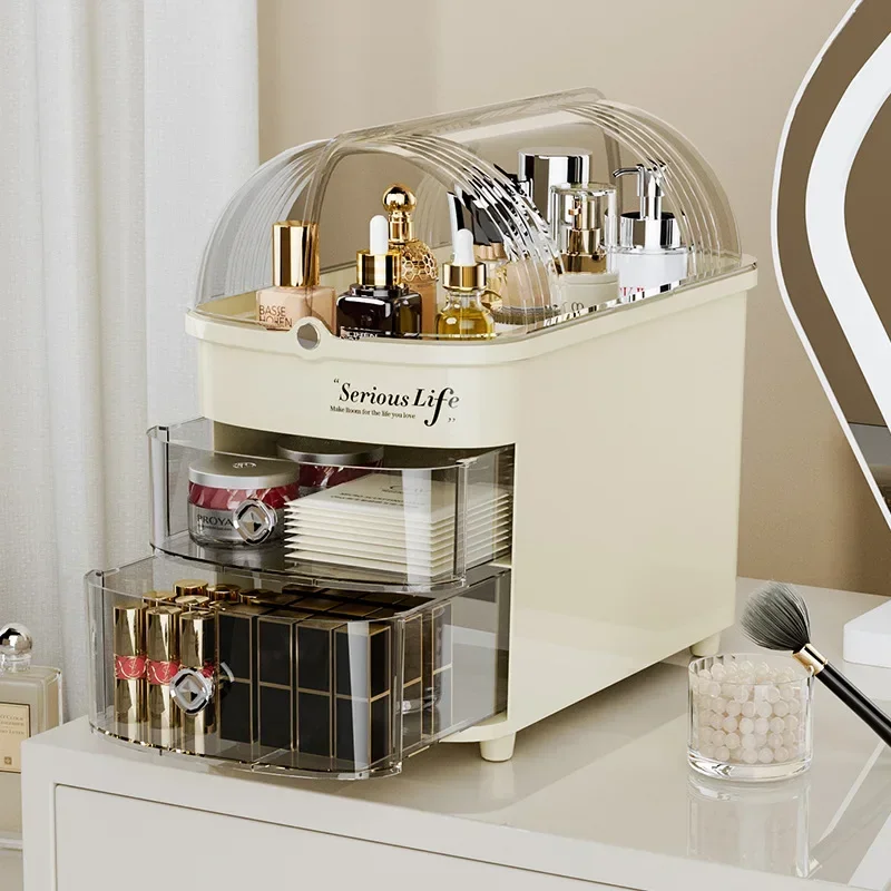 Luxury Desktop Cosmetic Storage Box with Clear Drawer Dust-proof Dressing Table Skincare Holder Large Capacity Makeup Organizer
