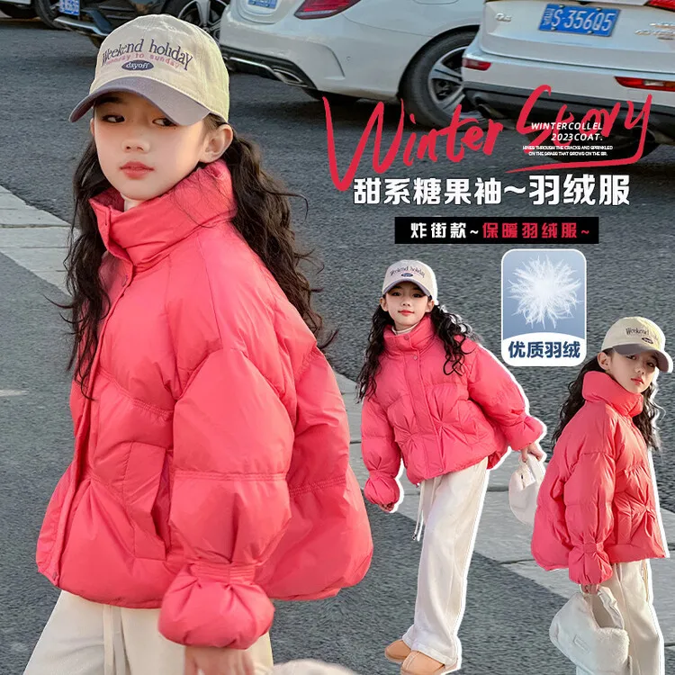 Girls' short children's stand-up collar candy sleeve jacket large padded jacket for children