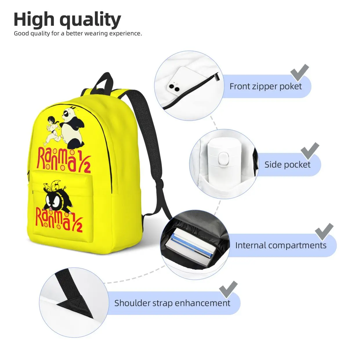 Pchan And Ranma 1/2 Logo Backpack for Men Women Teenage High School Work Daypack Laptop Computer Canvas Bags Lightweight