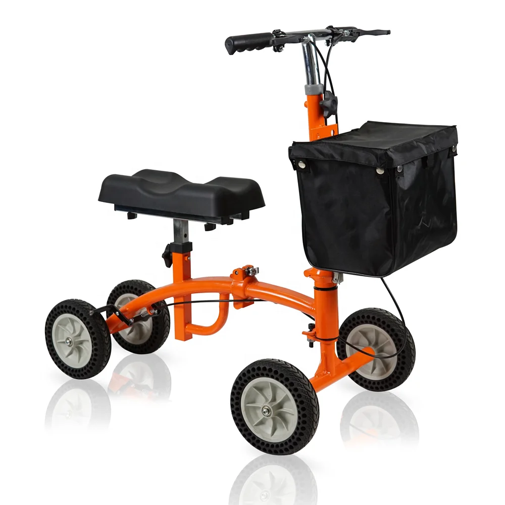 

Rehabilitation Aluminum Lightweight Foldable Knee Scooter Walker For Ankle Fracture With Seat Storage Bag