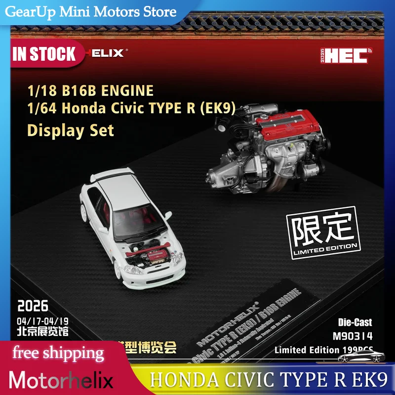 

New In Stock Motorhelix Mh 1:64 Honda Civic Type R(Ek9) Alloy Miniature Diecast Model Hec 2026 Edition With B16b Engine Toy Gift