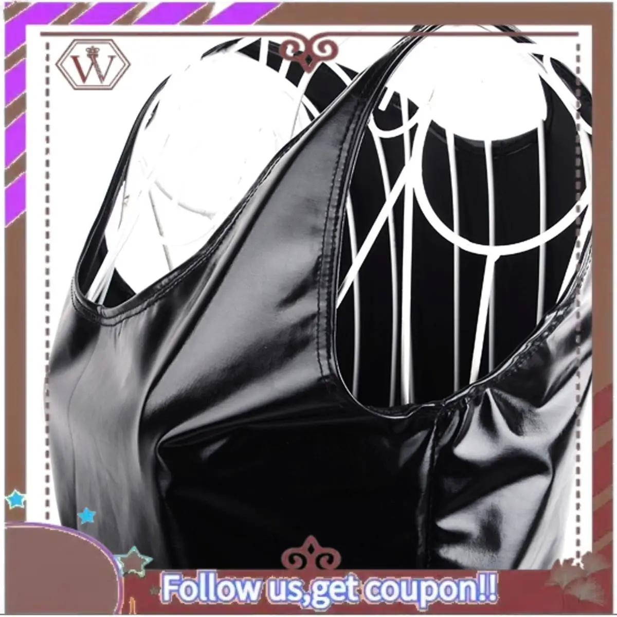 (Novo)-2X Minivestido feminino metálico de couro sintético preto