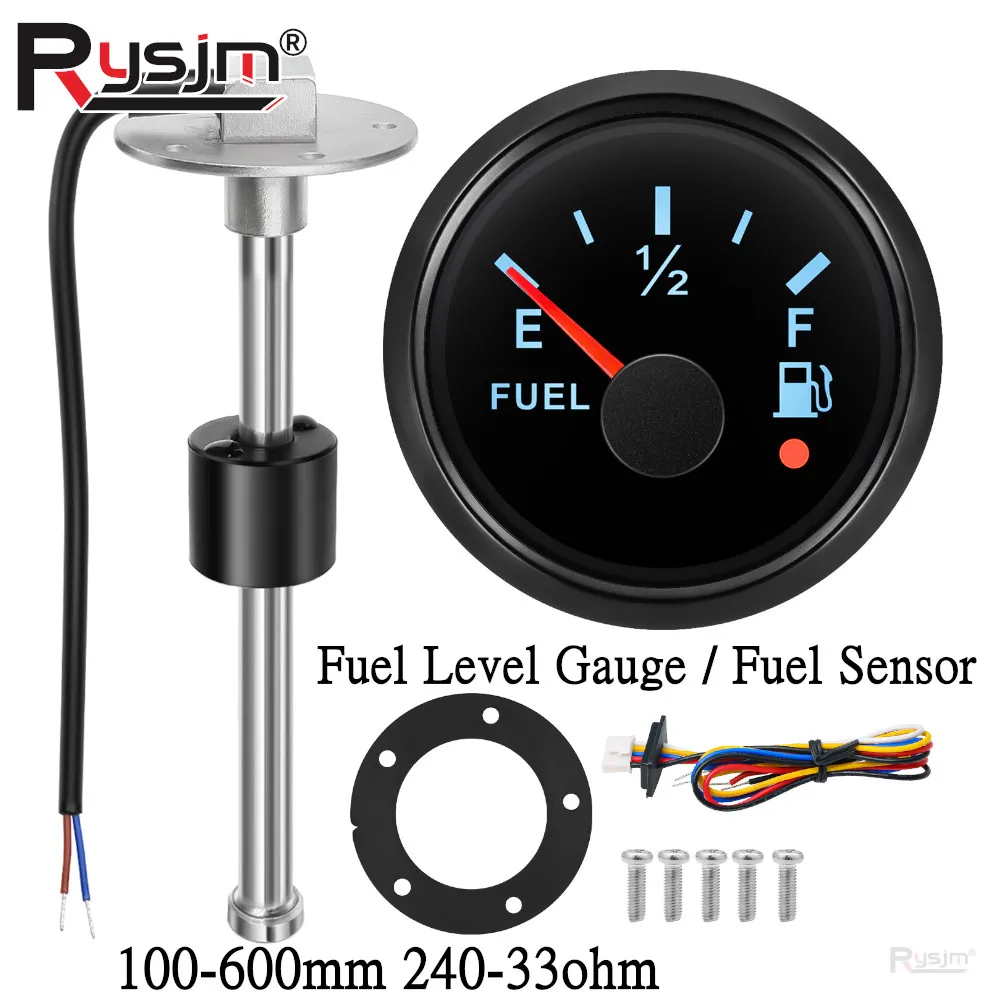 52mm Black Fuel Level Gauge 240-33ohms Waterproof for Boat Car Motorcycles Fit 100-500mm Fuel Sensor Liquid Level Sensors 12/24V
