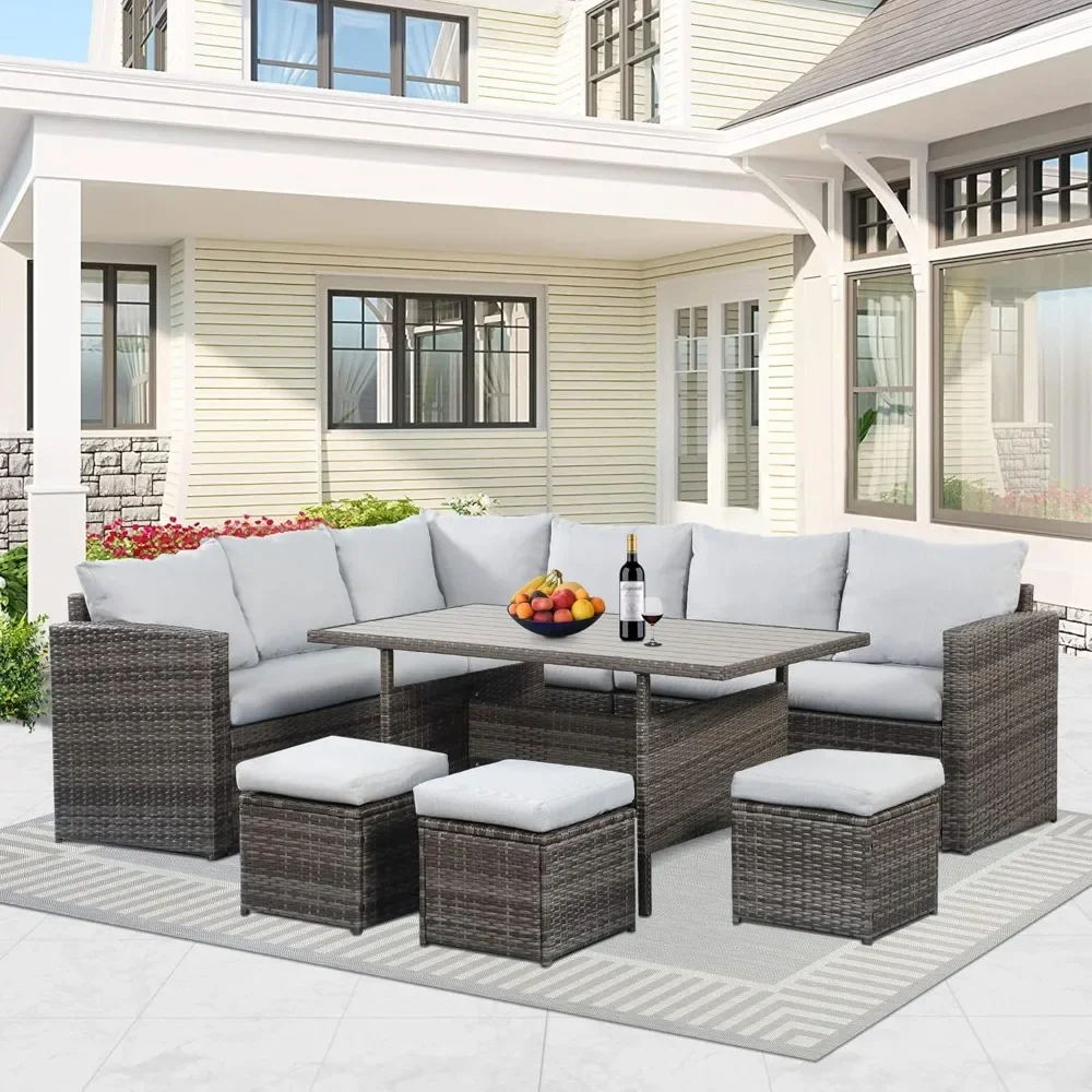 

7 Piece Patio Furniture Set, All Day Wicker Patio Conversation Set with Cushion Seat, Pillows, Outdoor Dining Furniture Set Set