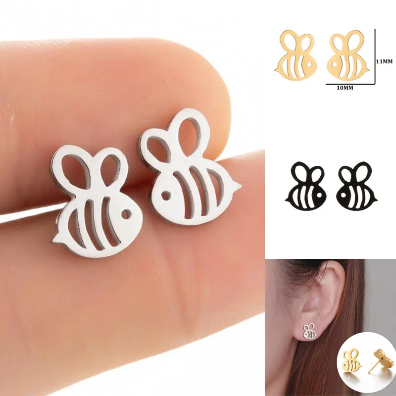 1Pair ADORABLE BUMBLE BEE INSECT SHAPED STUD EARRINGS ANIMAL JEWELRY Cute Small Bee Stud Earrings Gift Stainless Steel brincos