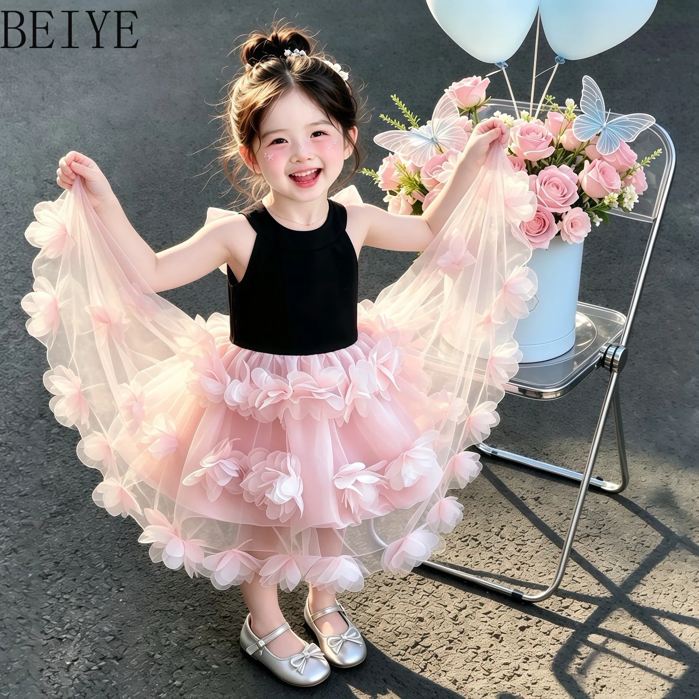 High End Princess Girls' Dress Summer New Light Luxury Mesh Fluffy Cake Dress Children Sleeveless Birthday Party Gown Dress