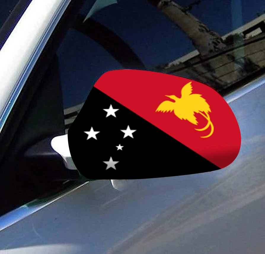 Directly Delivery 2 Pcs Free Size Four-way stretch fabric Papua New Guinea Flags Car Mirror Cover