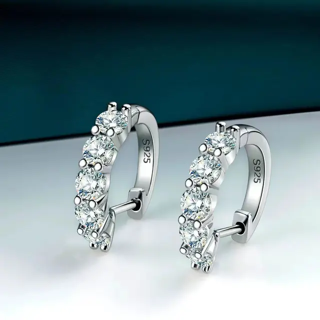 925 Sterling Silver Earrings with 1 CT Total Moissanite  Exquisite Jewelry Gift for Weddings & Parties, Sparkling Classic Style