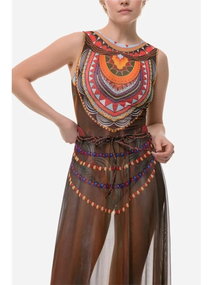 Retro Bikini Printed Fashion One Piece Swimsuit And Cover Up With Skirt Tight Women's Bandage Summer Beach Luxury Elegant 2025
