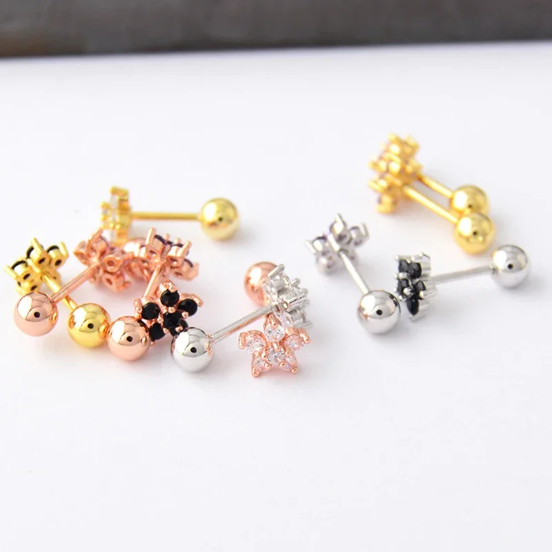 1 Pcs Minimalist Tiny Stainless Steel Cartilage Stud Earring Cubic Zircon Pentagram Flower Small Piercing Ear Jewelry Accessory