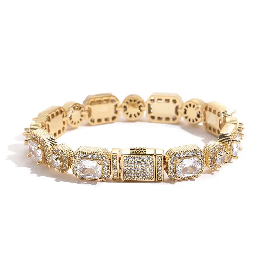 

Hip Hop Jewelry Shine Iced Out Zircon Bracelet Square Round Bling Diamond Women Accessories Clustered Tennis Chain