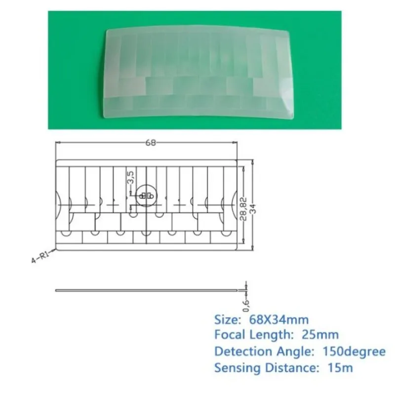 10PCS Focal Length 25mm PIR Lens 68X34mm Fresnel HDPE Human Body Infrared Sensor Lens Lenses