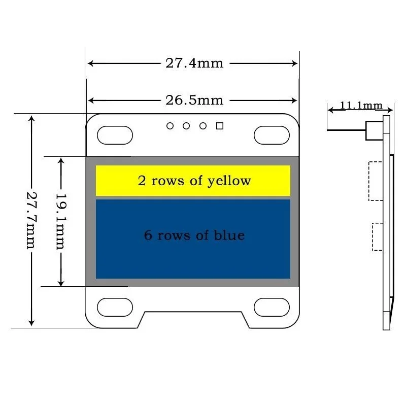 Écran OLED de 0.96 Pouces SSD1306 I2C IIC éventuelles I Serial ogeneX64 LCD 4 Broches, Bleu Jaune Blanc pour Ardu37( Broches Soudées)