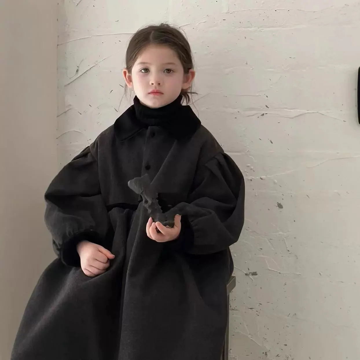 Girls' Outerwear Fashion Version with Added Velvet and Thick Woolen Coat 2025 Winter Clothing New Style Cotton Jacket