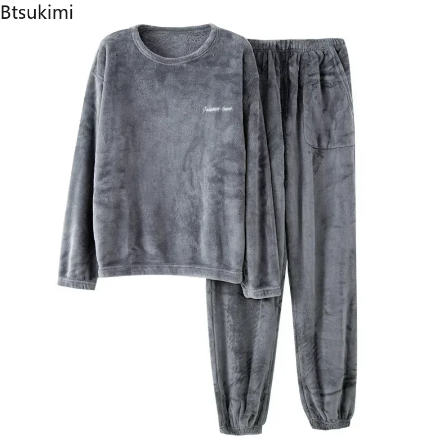 Nieuwe 2025 Mannen Herfst Winter Flanel Warme Pyjama Sets Warme Nachtkleding Pyjama Sets Toevallige Mannelijke Homewear Thuis Kleding Pyjama 3XL