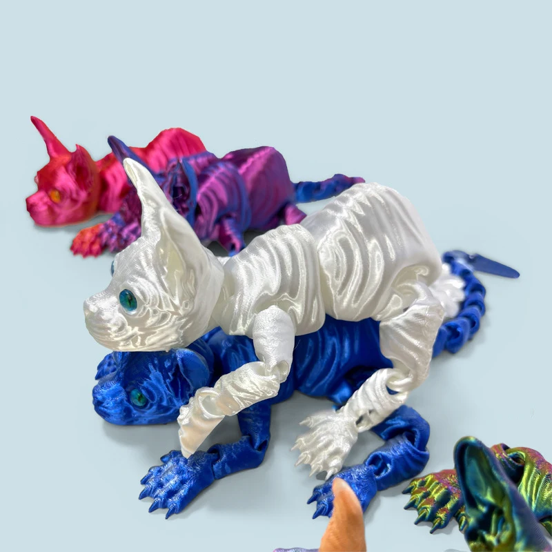 3D Printed Sphynx Cat Rotatable Articulated Hairless Figurine 3D Printed Animals Toy Offices Accessories for Cat Lovers