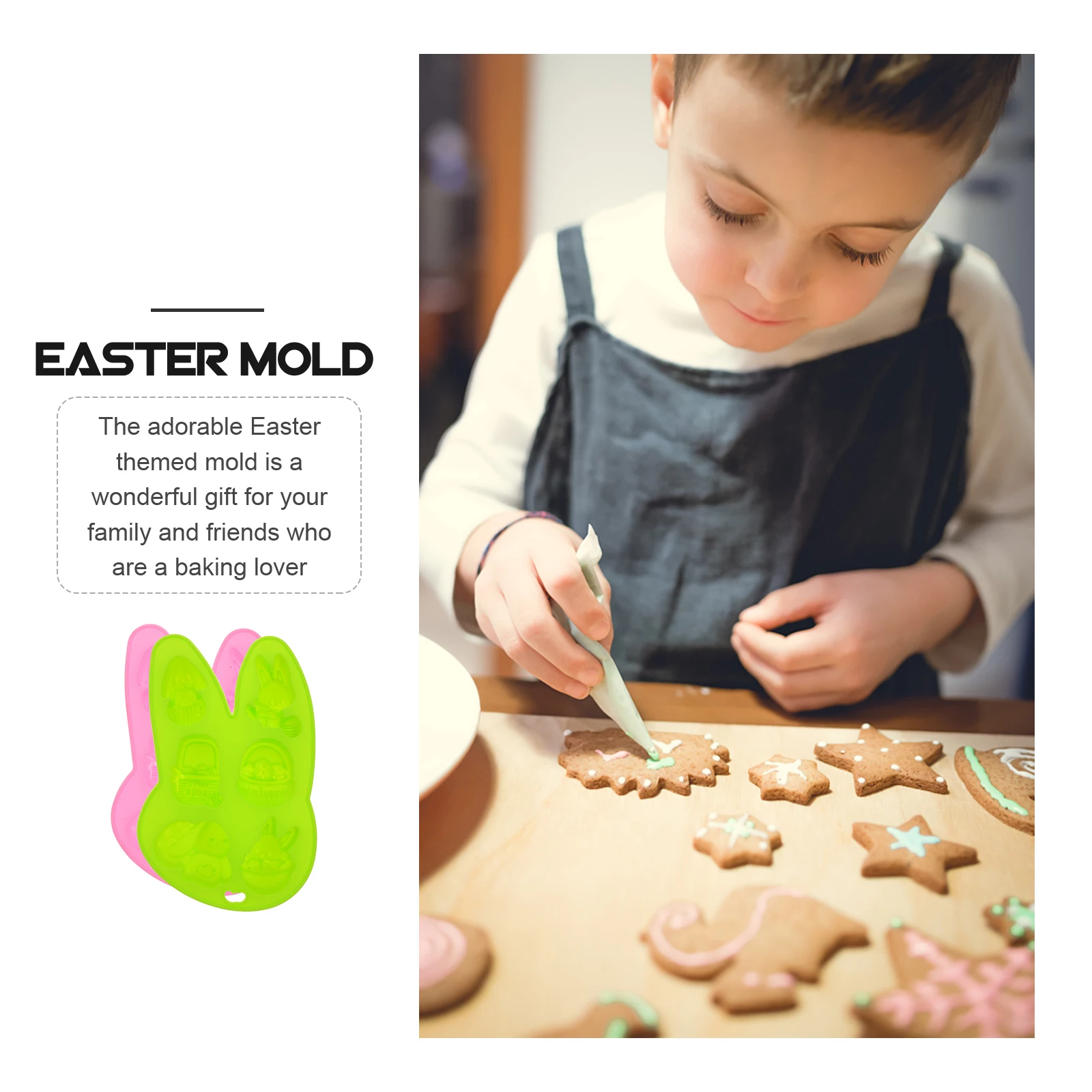 

2Pcs Rabbit Food Baking Pan Grade Silicone Mold Easter Cookie Clay Making Bread DIY Baking Pan Cookware Tool Supply