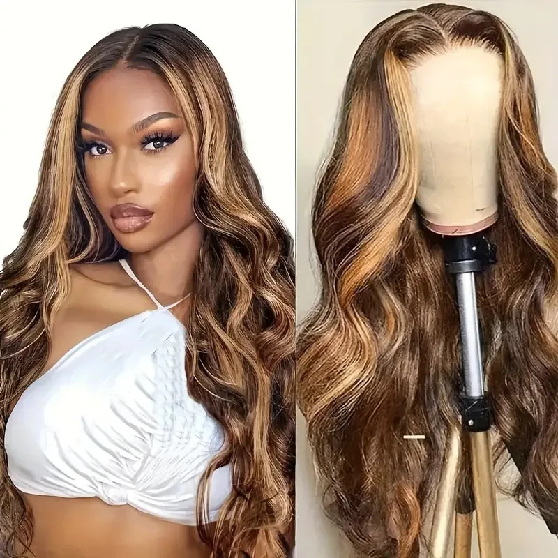 

European and American Fashion Piano Color Wig Front Lace Edge Big Wave Long Curly Hair Cap