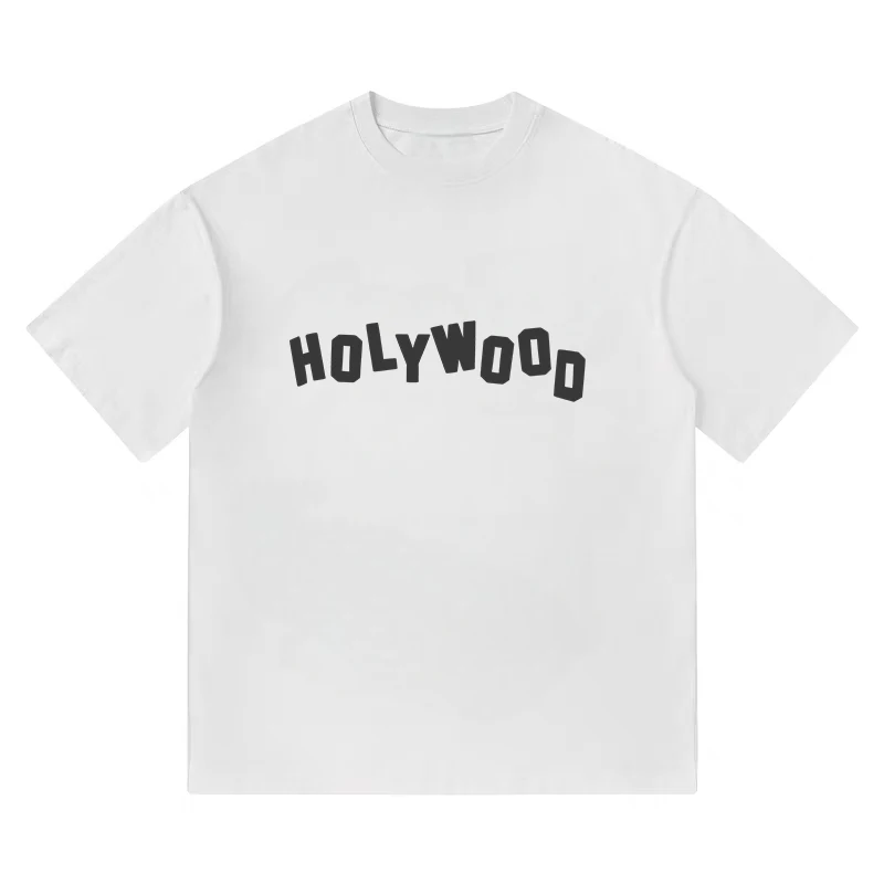 

Футболки для пар с короткими рукавами и принтом Holywood, свободные футболки из чистого хлопка с половиной рукавов American High Street, новый модный бренд 2025 года
