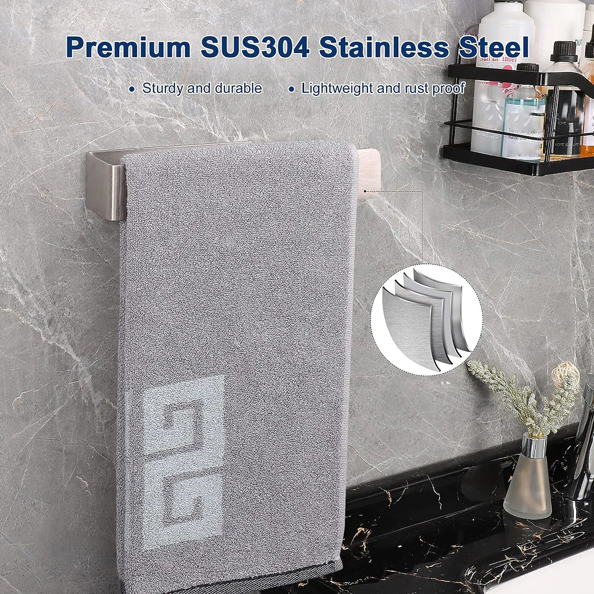 

1PC Stainless Steel Towel Ring - Minimalist Wall-Mounted Towel & Bath Towel Holder for Bathroom, Toilet, Washroom