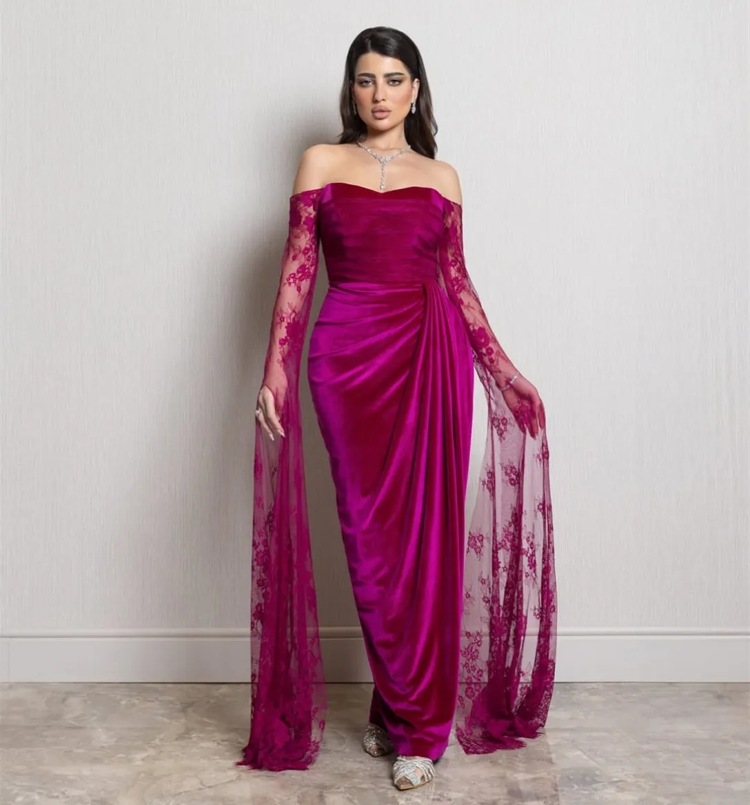 

Бархатные вечерние платья с длинными рукавами по индивидуальному заказу и разрезом из кружева русалки فساتين سهرة Платье для выпускного вечера длиной до пола для женщин