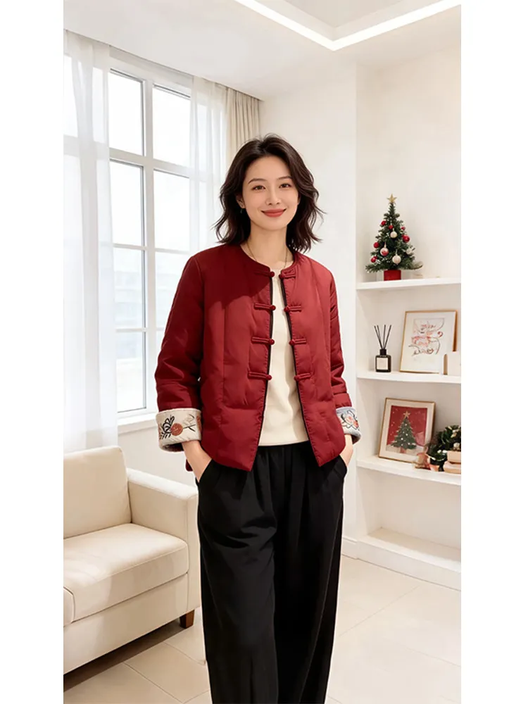

Red Chinese Sle Cotton Jaet Women's New Year Visit Clothes Cisas New Year High-End Feeling down Cotton Coat Outerwear