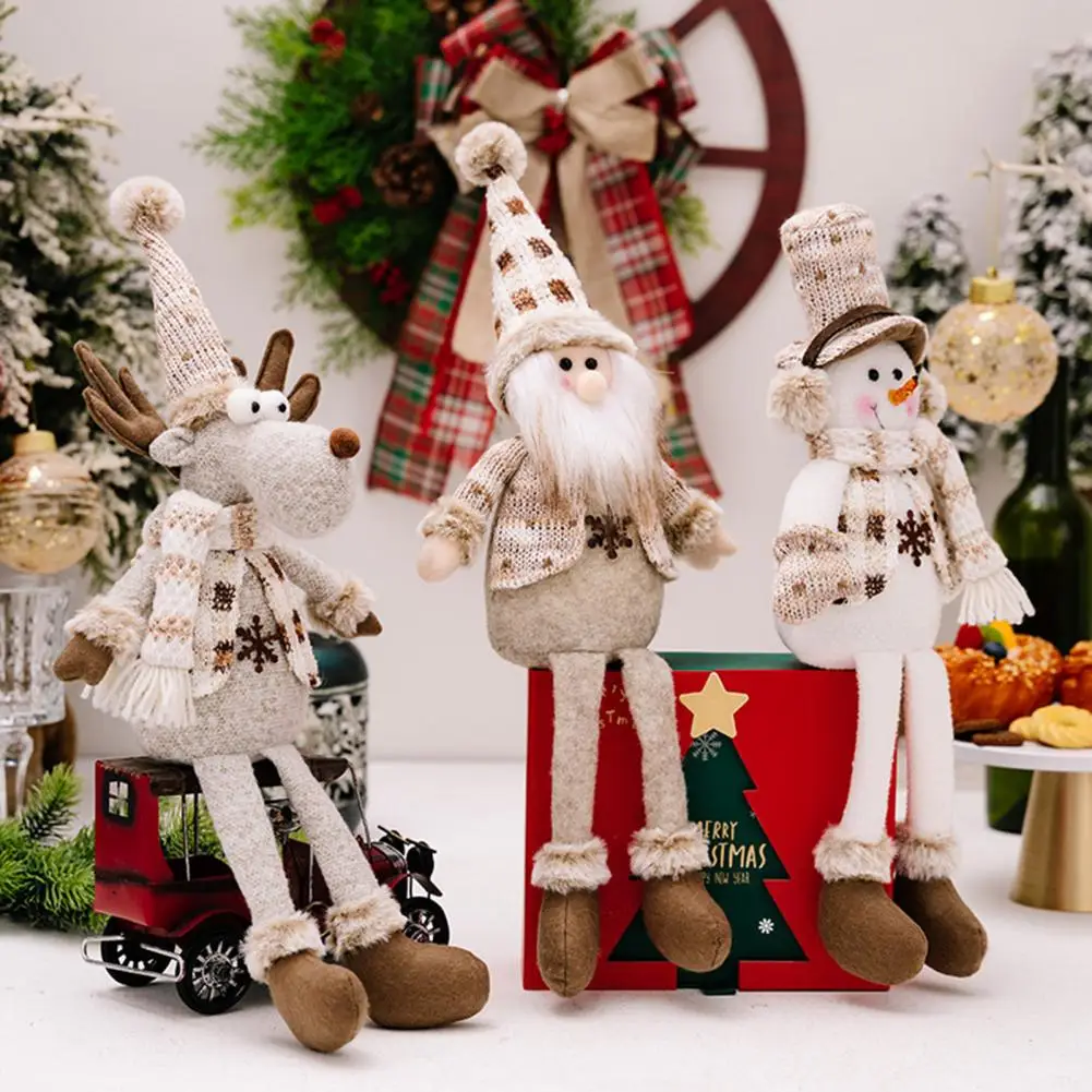 Exquisite Holiday Designs Christmas Doll Ornaments Snowman Elk Long-legged Plush Toy Knitted Elks Doll Window Scene for Kids