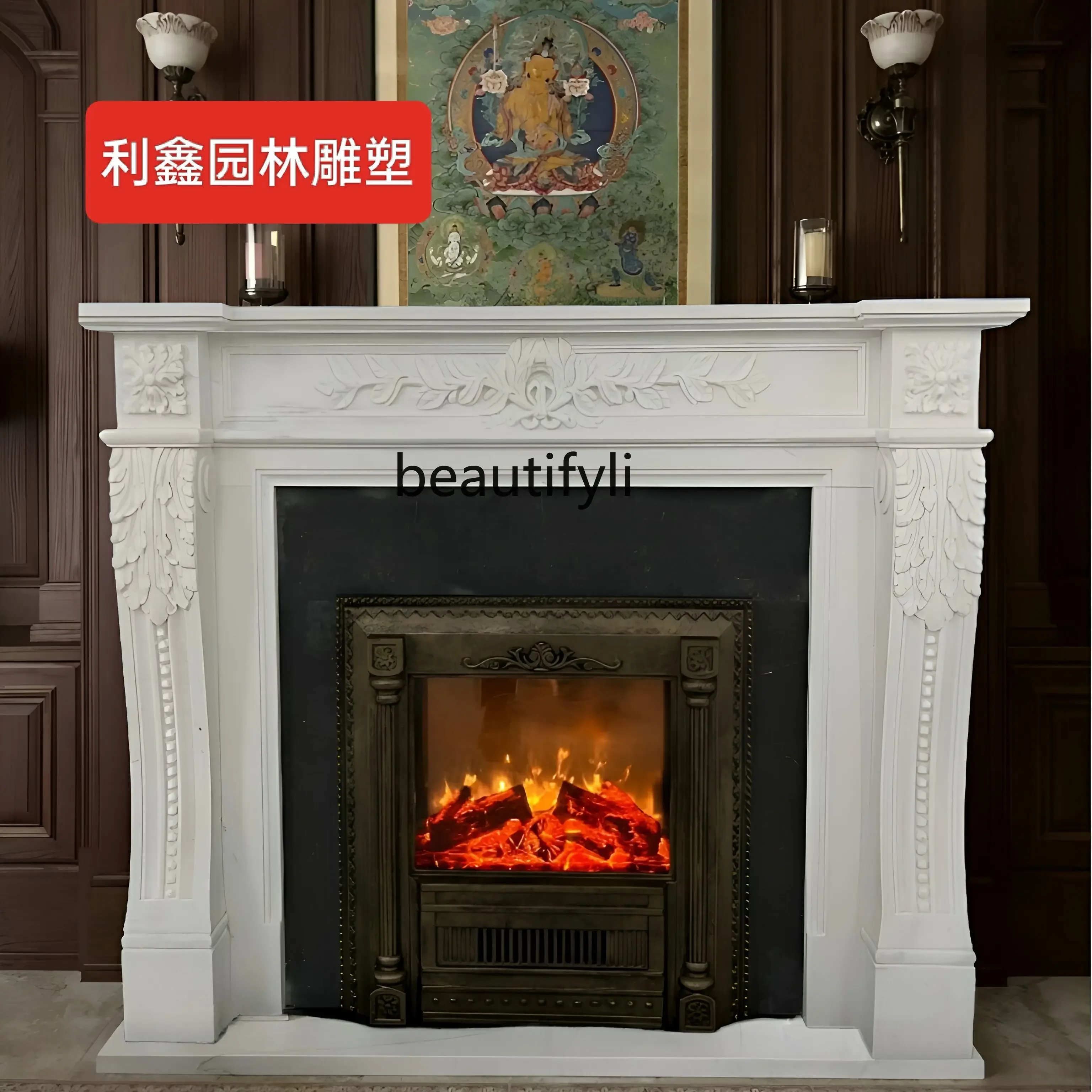 A95 Marble French Fireplace American Simulation Fire Fireplace Aluminum Fireplace Core