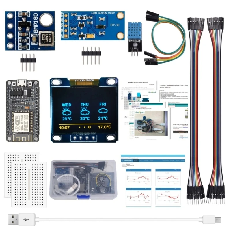 Комплект метеостанции ESP8266 с датчиком атмосферного давления и влажности, дисплей 0.96 для Arduino IDE IoT Starter