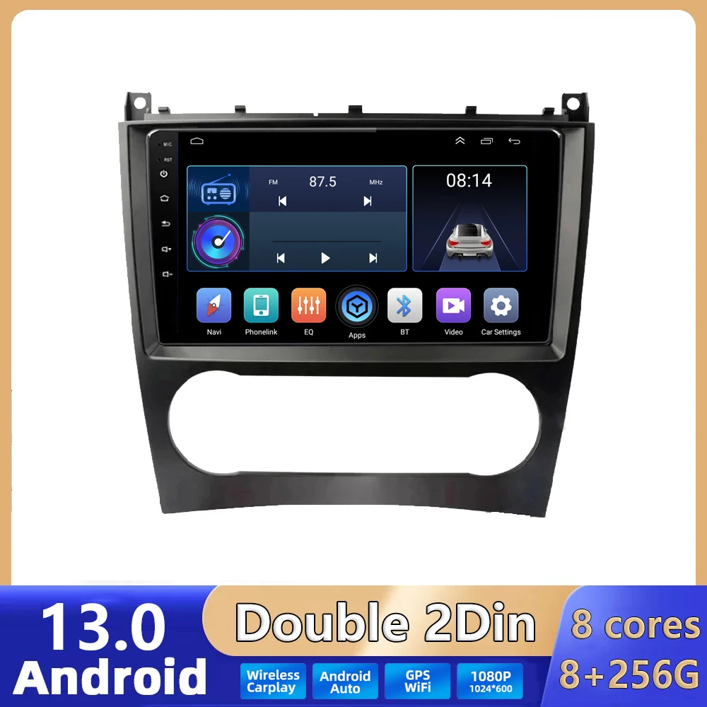 

2DIN Wireless Carplay Android Auto Car Radio for Mercedes Benz C Class W203 2005-2009 C200 C230 C240 C320 C350 GPS BT RDS