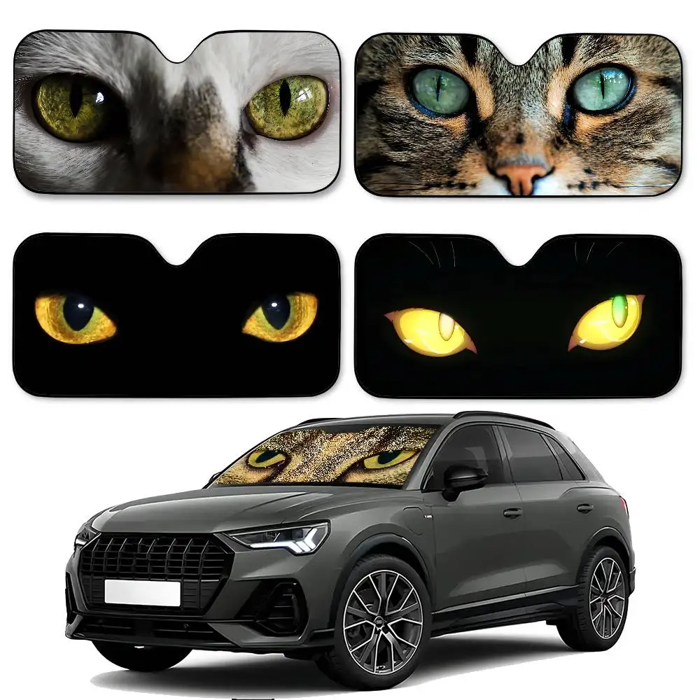 Funny Cat Eyes Car SunShade Windshield Funny Sun Shade Foldable UV Ray Sun Visor Protector Sunshade For Front Window