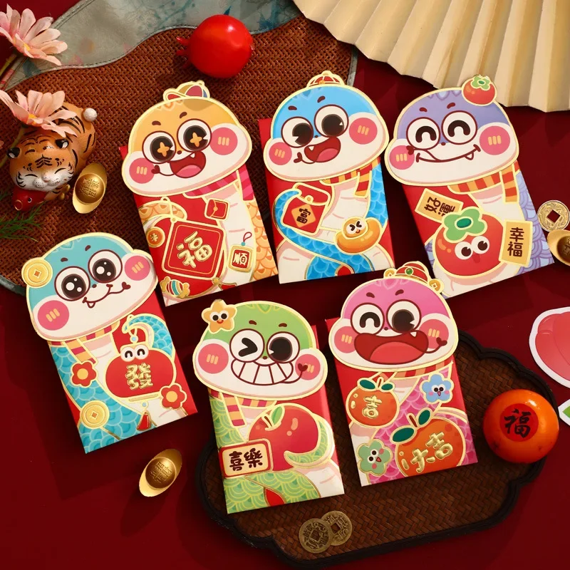 6PCS Chinese New Year Hongbao Chinese Spring Festival Red Envelop New Year 2025 Supplies Cute Year of Snake Red Packet Pocket