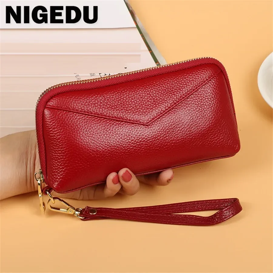 

Женская сумка для мобильного телефона, большая вместительная сумка из натуральной кожи, женский длинный кошелек, женский клатч, сумка на запястье с зажимом для денег, кошельки для монет для девочек
