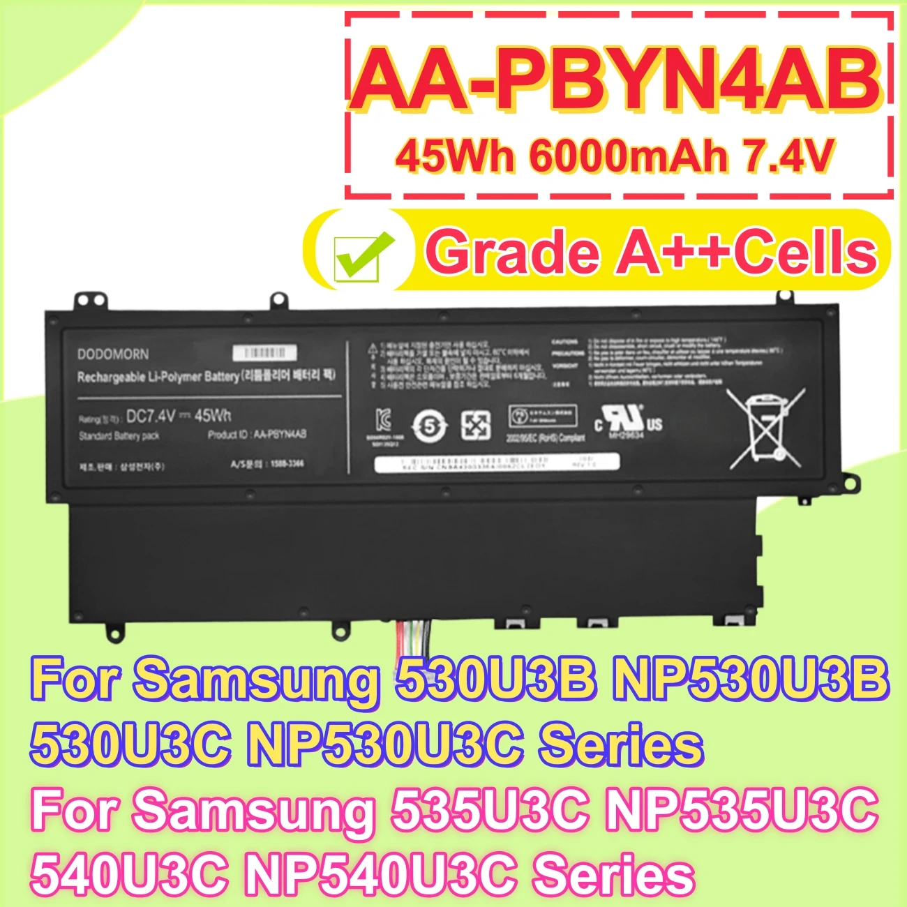 New A Grade AA-PBYN4AB Laptop Battery For Samsung NP530U3B NP530U3C NP532U3X NP535U3C NP540U3C AA-PLWN4AB BA43-00336A Notebook