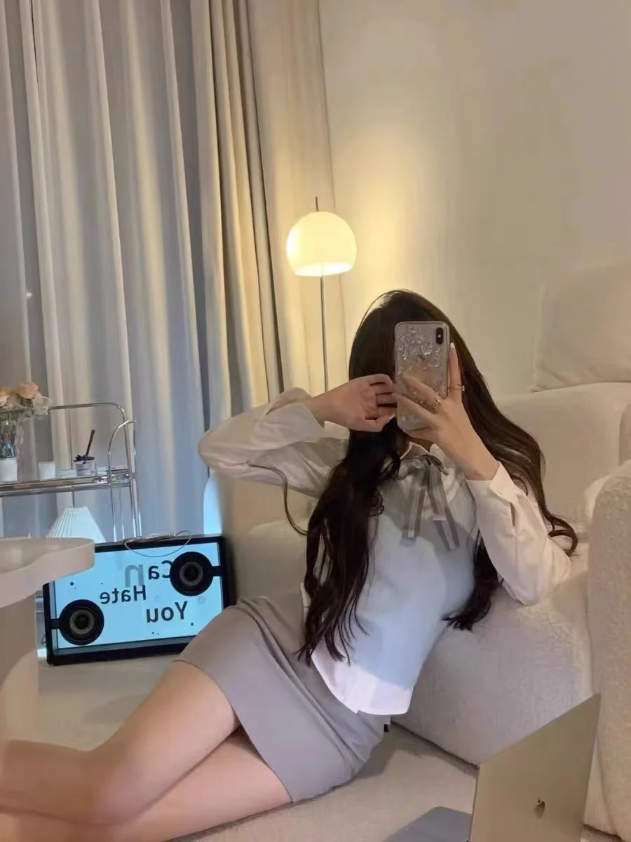 Корейский Sle College orm Jk Outfit Вязаный жилет Юбка Футболка Комплект Age Reversing Весна Осень New Faion Женский ансамбль...