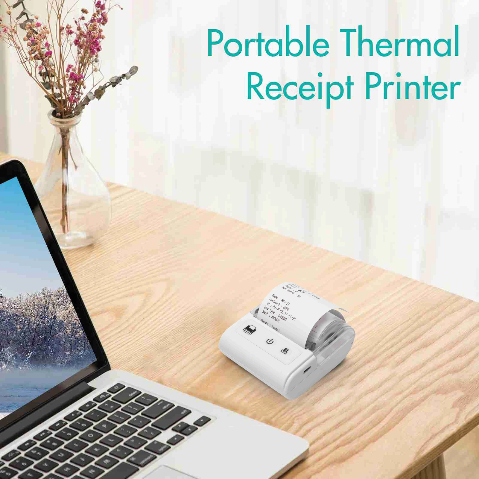 Portable Mini Thermal Receipt Printer USB BT Connection 2 Inches 57mm Wireless Printer High Speed with 1 Roll Paper Inside