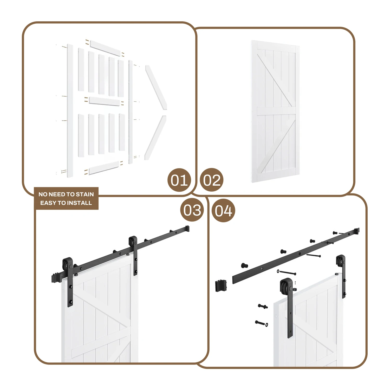 36in x 84in Sliding Barn Door and 6.6FT Hardware Kit Included, White Interior Slide Door Slab Covered with PVC Surface