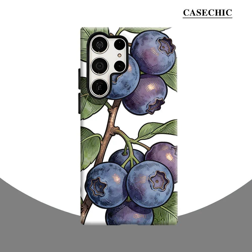 Watercolor BlueberryS Phone Case for Samsung Galaxy S26 S25 Ultra S24 S23 Ultra Plus Shockproof Double layer tough Back Cover