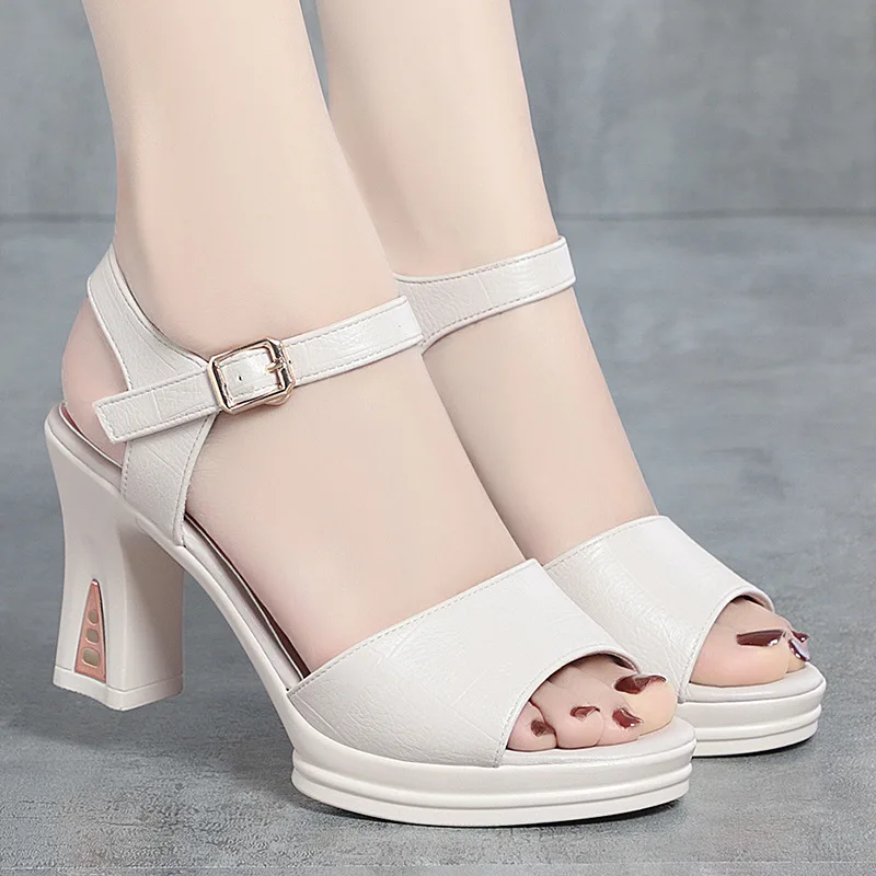 صنادل مماشي للموضة بكعب نسائي من الجلد للسيدات حذاء صنادل صيفية 2025 مفتوحة من الأمام بكعب عالٍ فستان صندل نسائي فاخر 34-40 #3