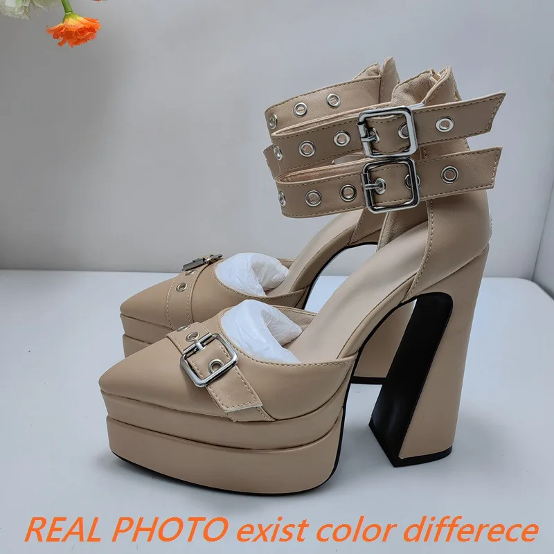 ORCHA LISA Punk Gothic Double Platform Women Shoes Pointed Toe Gladiator Sandals Plus Size 46 47 48 Metal Decoration