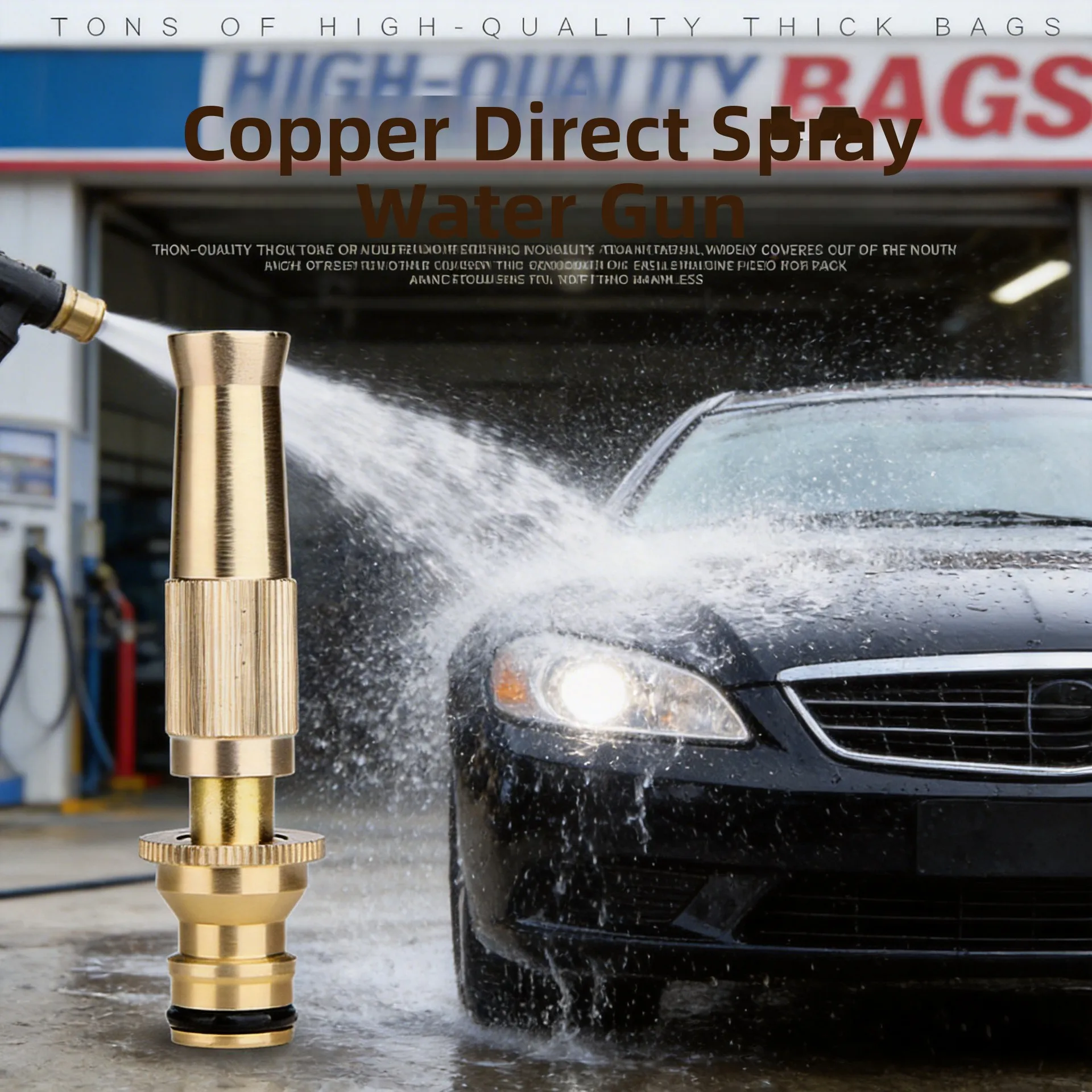 Gyro Direct Supply Copper Spray Nozzle Car Wash Gun Household Spray Head Straight Spray Type Creative Pattern Short Sleeve T-...