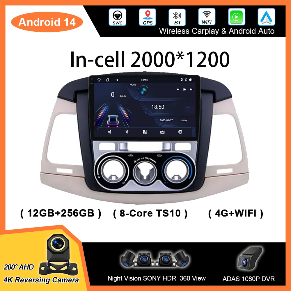

Автомобильный Android 14 радио стерео для Toyota Innova Manual 2007-2011 Auto Multimidia видеонавигация GPS головное устройство 2din DVD экран