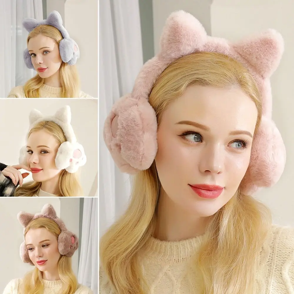 Cute Plush Ear Warmer Collapsible Anti-Freeze Ear Cover Winter Warm Thickening Ear Muffs for Women Girls