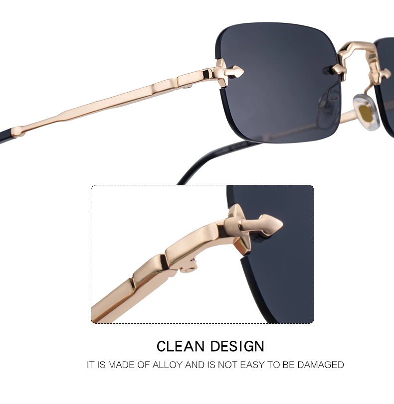 Kleine Rahmen Rechteck Randlose Punk Sonnenbrille Männer 2025, Luxus Marke Vintage Metall Sonnenbrille Für Männliche Klassische Shades UV400 – Detail 9