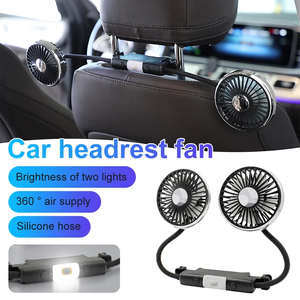 Ventilador de resfriamento traseiro do assento de carro USB 360 °   Rotação Auto Interior Encosto de Cabeça Ventilador de Ventilação Carro Casa Refrigeração Ventilador de Ar de Cabeçalho Duplo Amagi