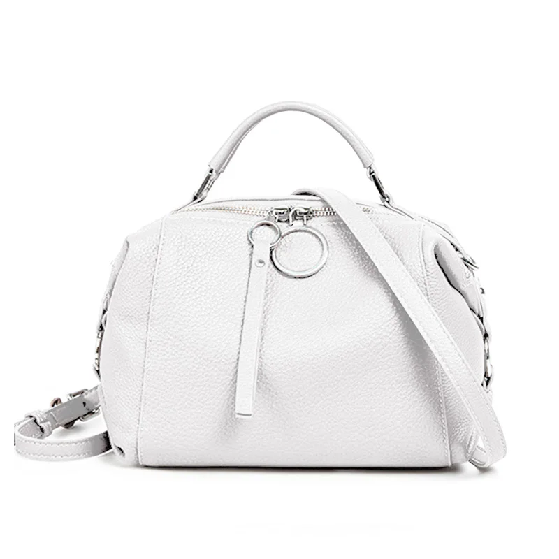 Zency Soft Genuine Leather White Handbag Elegant Fashion Tassel Women Shoulder Bag Large Capacity Simple Casual Crossbody Bag