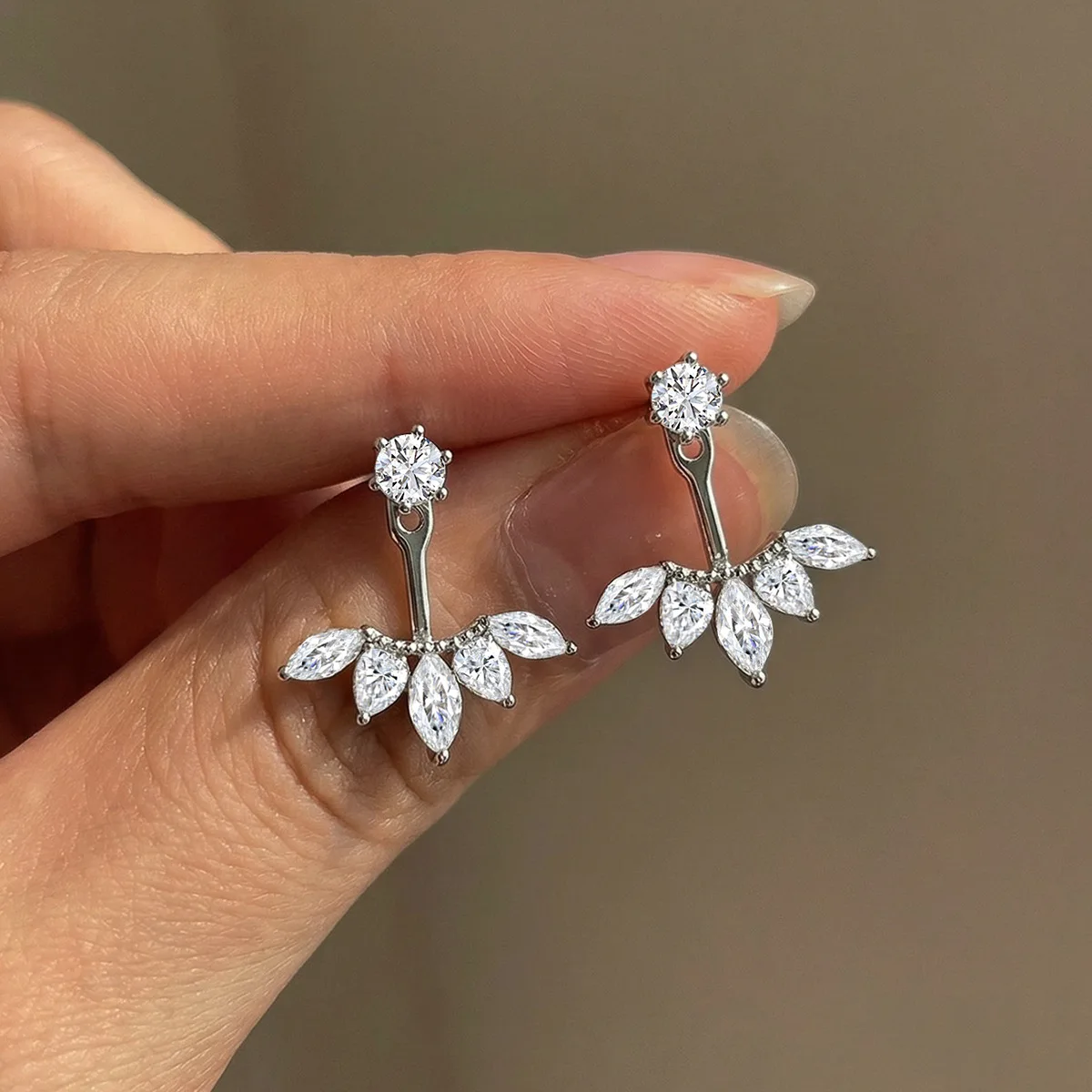 MOVESKI 925 Sterling Silver Marquise Moissanite Ear Jacket Earrings Women Sparkling Front Back Stud Earrings Trend Jewelry