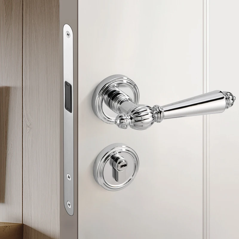 Batch Interior Bright Silver Split Cream Wind Set Simple American French Bedroom Magnetic Silent Handle Wooden Door Lock