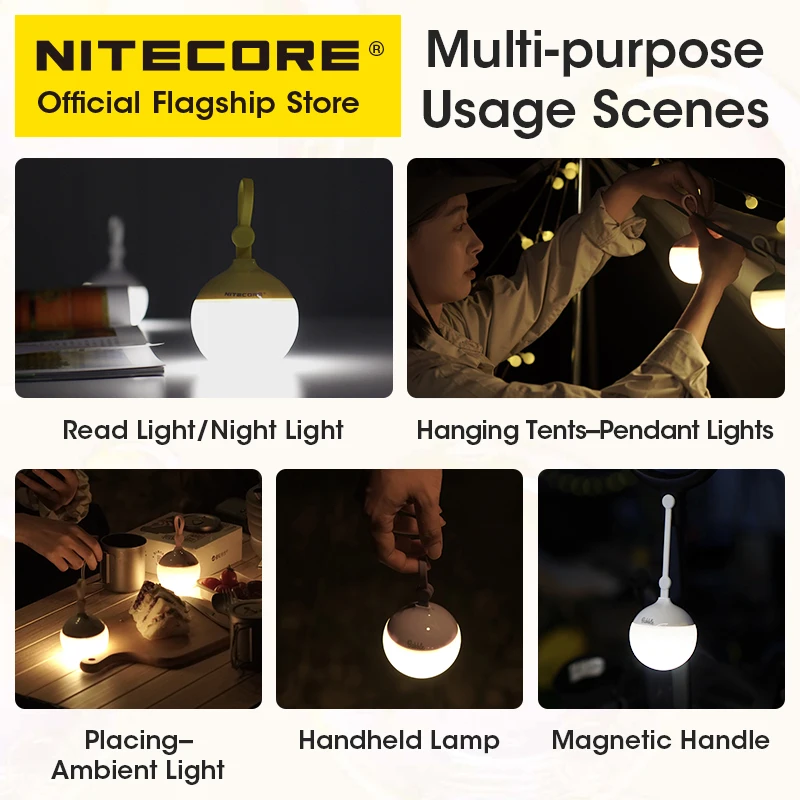 NITECORE Bubble Camping Lantern Read Table Night Light 100 Lumen Portable LED DIY Detachable Lamp Shade Emergency Tent Lamps